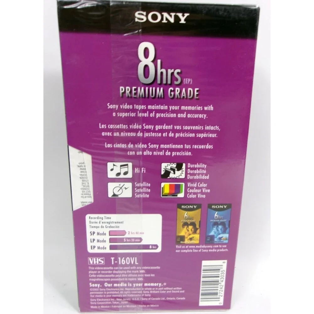 Sony T-160 VL Premium Grade Blank VHS Tapes 8 Hours Lot of 2 New Sealed